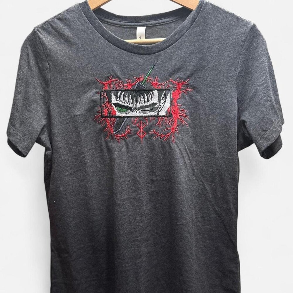 Berserk Guts Eyes Embroidered T-Shirt Handmade Manga Panel